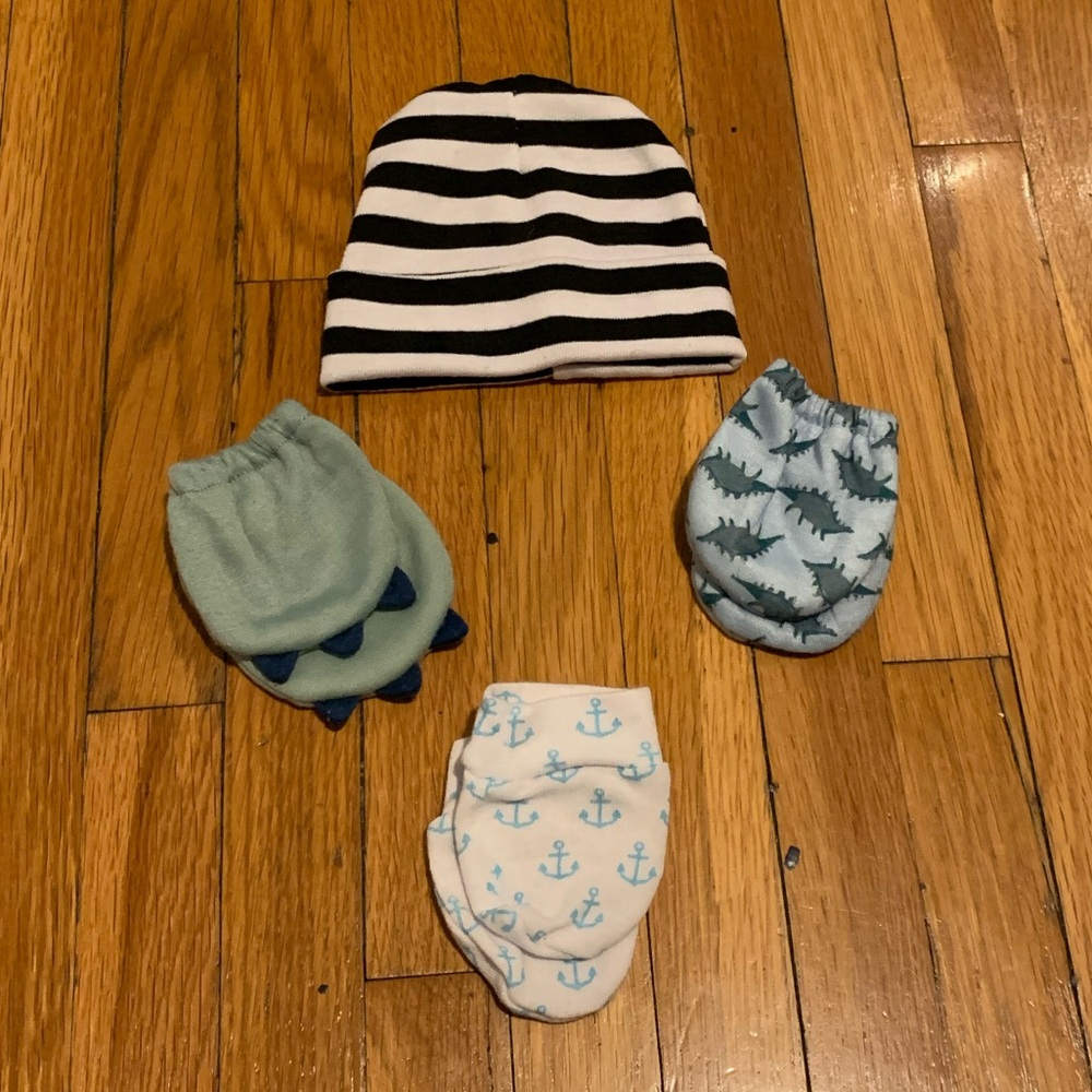 Striped Baby Hat and Patterned Mittens